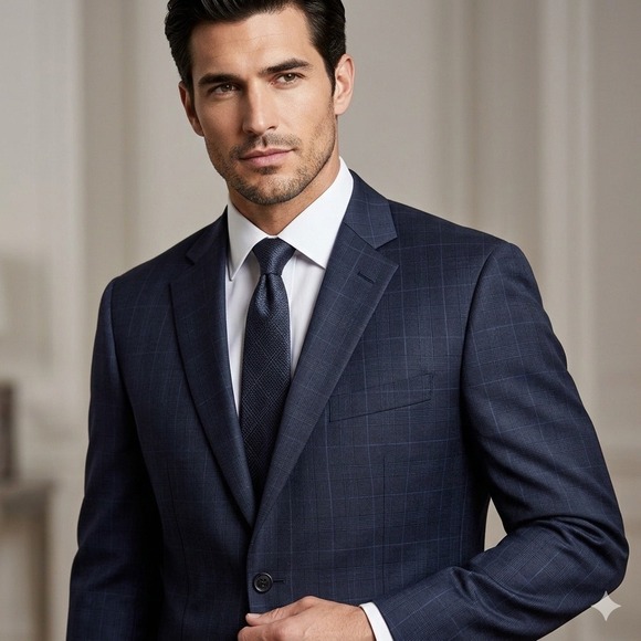 Joseph Abboud Other - Joseph Abboud Blazer Mens 54R Navy Blue 100% Wool Windowpane Suit Jacket Coat